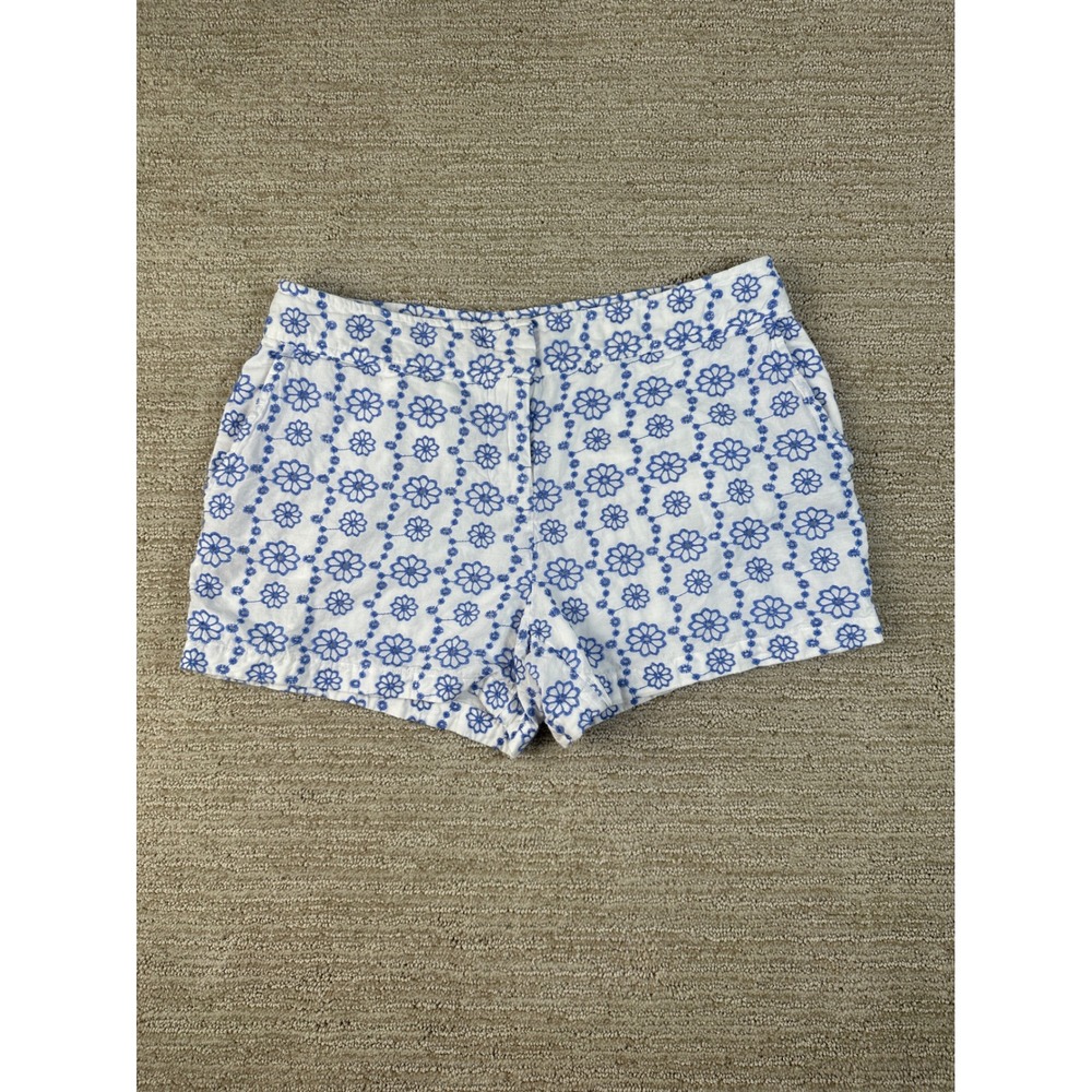 Vineyard Vines Womens Blue Floral Eyelet Cotton Shorts Size 8 Preppy Coastal